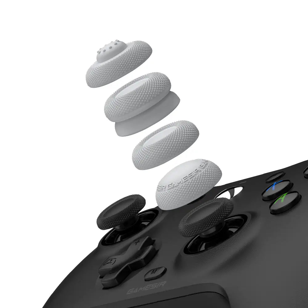 White textured grip caps for the black Gamesir G7 magnetic faceplate and accessories kit gaming controller.