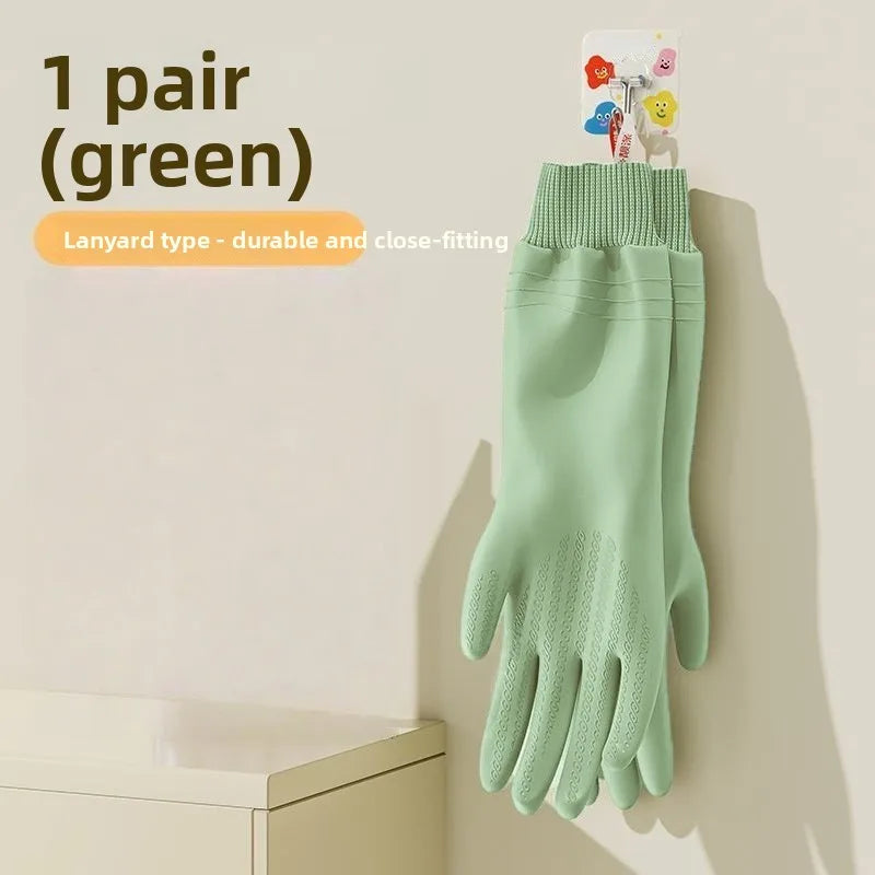 Dishwashing Gloves Women Waterproof and Durable Housework Laundry Thickened Velvet Warm Non-slip Fit Threaded Latex Rubber