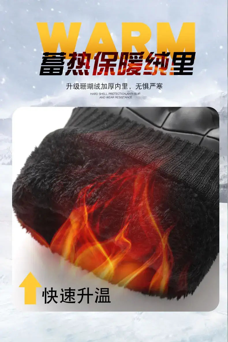 Black knitted winter motorcycle gloves with thick warm inner lining designed for rapid heat retention and thermal windproof riding gear.