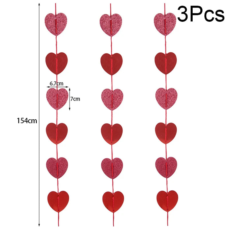 1set Valentine's Day Gift Hanging Banner Garland Red Love Heart Spiral Bunting For Wedding Birthday Bachelorette Party DIY Decor