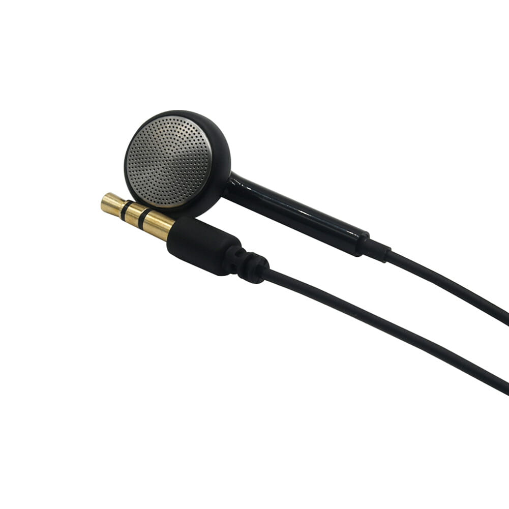 black walkie talkie single sided mono earphone with a gold-colored 3.5mm audio jack and perforated circular earpiece featuring a sleek budget-friendly design