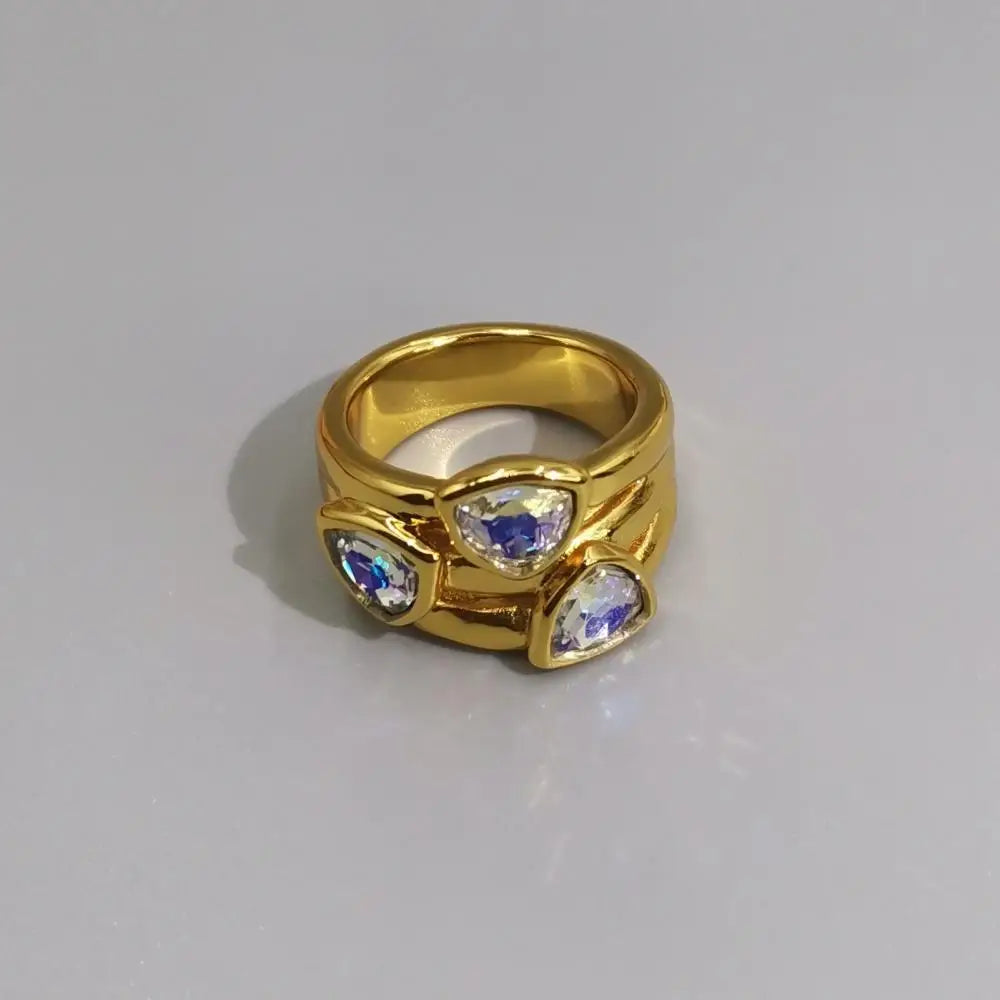 Rugged irregular metal ring, gold and silver plated thick triangle exaggerated ring, unique abstract open ring for women