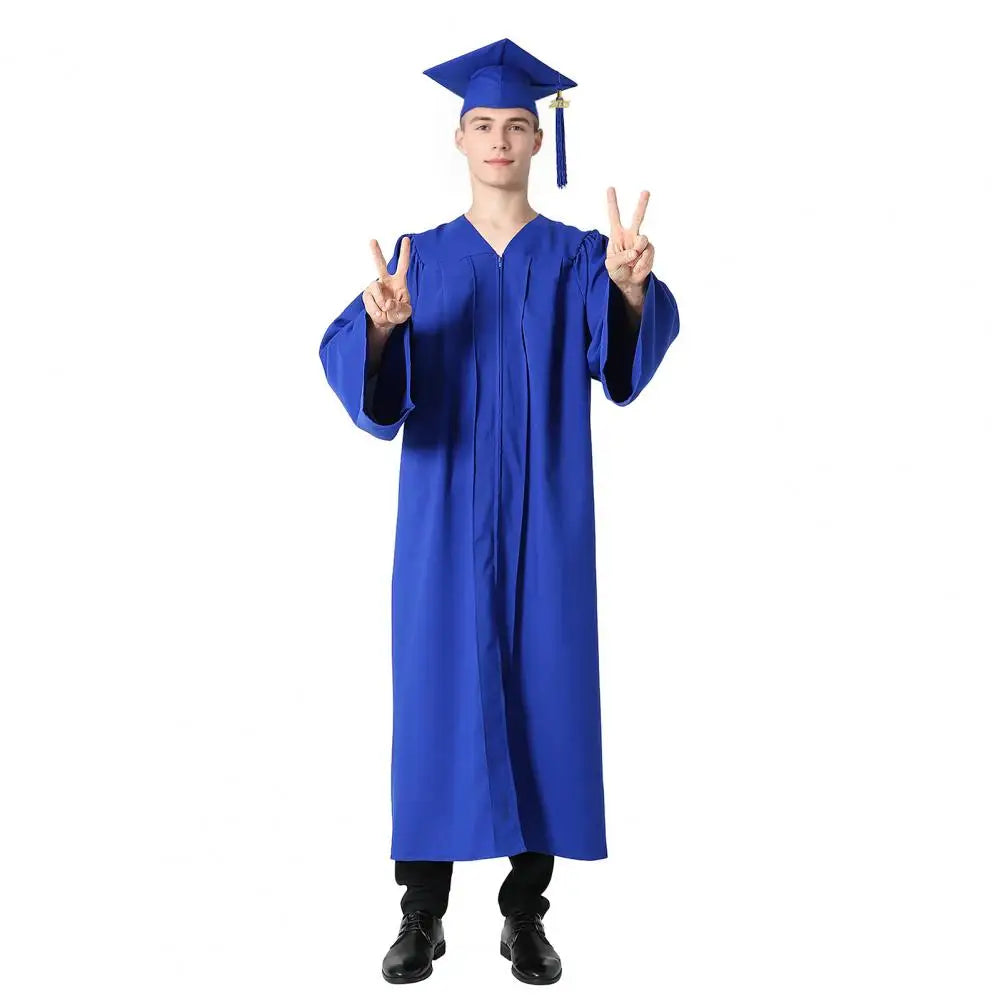 Graduation Outfit Arts Student Graduation Robe with V Neck Hat Bachelor Uniform for Doctor Graduation Party Knee Length Long