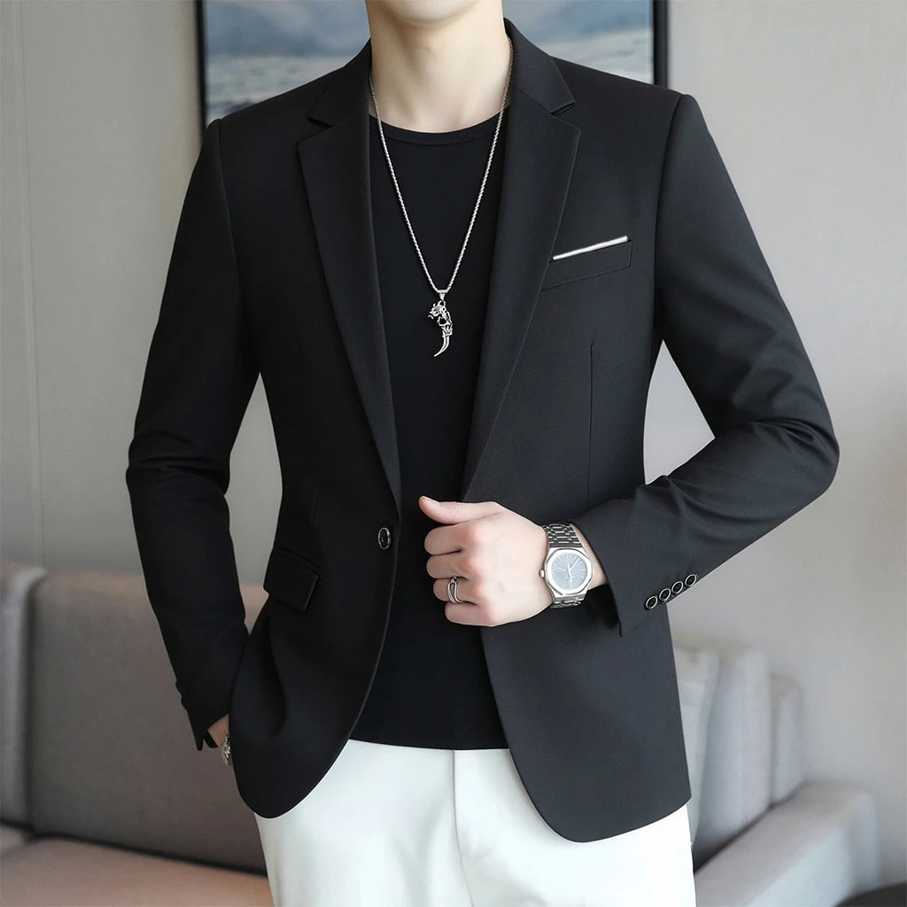 Men's Slim Fit Blazer 18 Colors Casual Business Suit Jacket One Button Notched Lapel Formal Dress Blazer for Wedding Party W