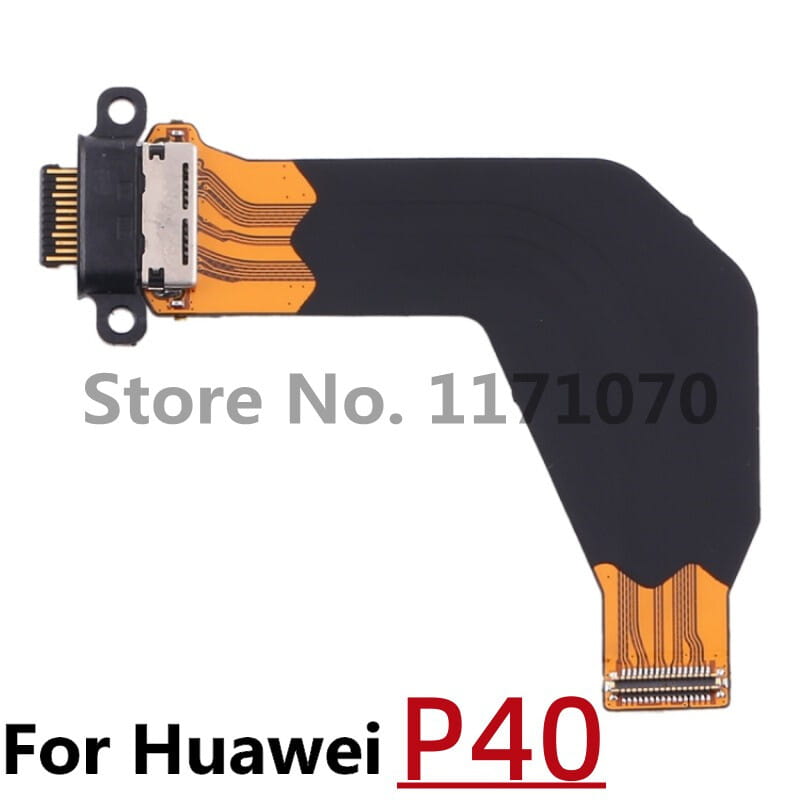 black flexible printed circuit board with orange flex cable connectors designed for huawei p40 charging port flex cable replacement compatible with p10 p20 p30 models