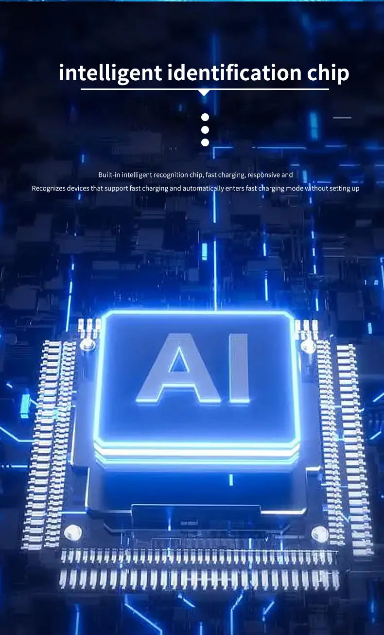 blue illuminated ai chip detail on the circuit board of the vikefon magnetic car wireless charger for iphone