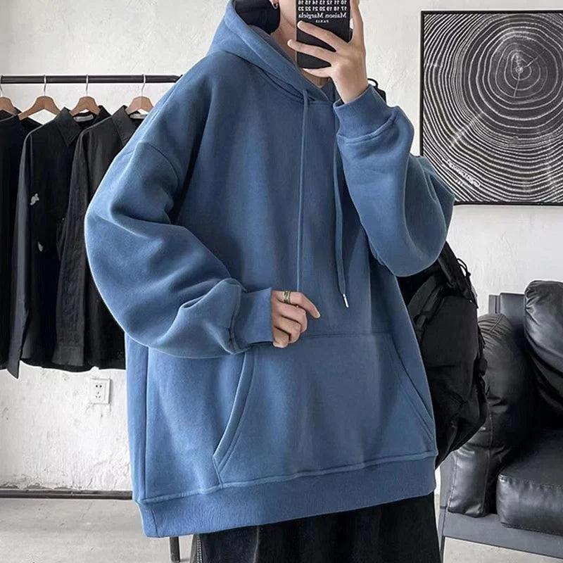 Hoodie en polaire ample mi-bleu doux, décontracté, en coupe ample et ajustée, avec un ajustement décontracté et des poignets côtelés.