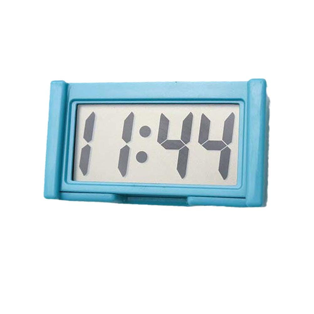 Mini-Autodigitaluhr Armaturenbrett mit LCD-Zeitanzeige, mit rechteckigem Kunststoffrahmen in Hellblau und grauen LED-Ziffern, die 1 44 anzeigen.