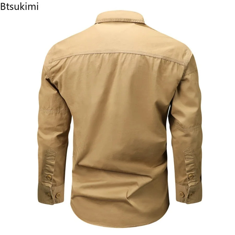 New Men's Long Sleeve Shirt Spring Autumn Wrinkle Free Workwear Shirts Japanese Style Lapel Pocket Casual Fashion Blouse Tops