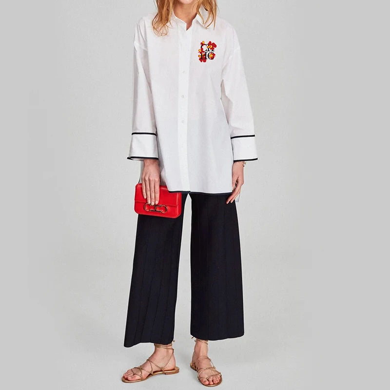 CHCH Women's shirts Autumn Fashion Embroidered Design ladies Long Sleeve Shirt Commuting Date Outing female Versatile blouses