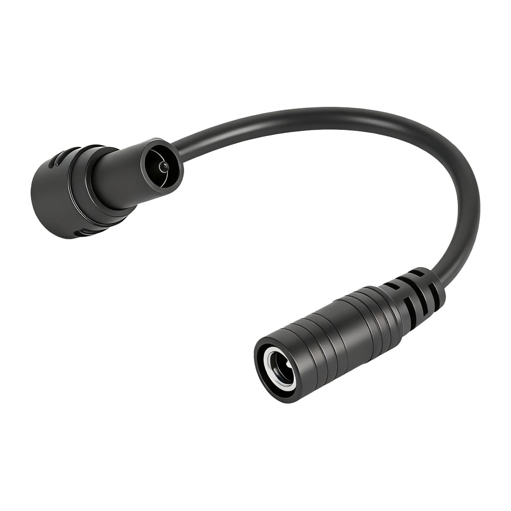 Cable adaptador del puerto de carga Xiaomi 4 Ultra flexible negro con dos conectores cilíndricos, que presentan un extremo roscado y ranuras acanaladas.