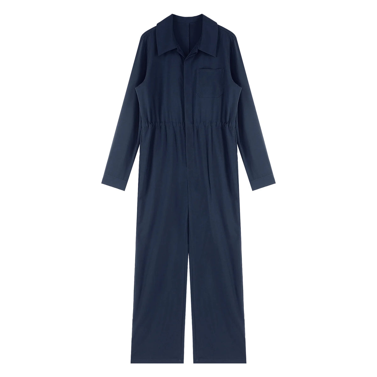 Womens Casual Jumpsuit Coverall Long Sleeve Solid Color Turn-Down Collar Button Flap Romper Fashion Work Travel Holiday Homewear