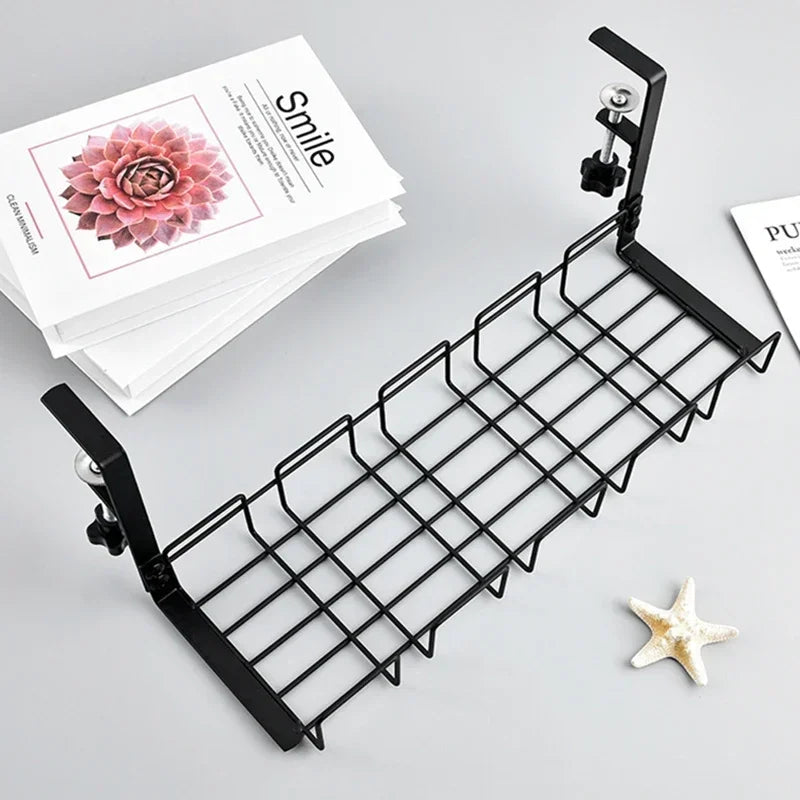 40cmCable Management Box Under Desk Cable Organizer Storage Shelf Desk Wire Management Cable Tray Under Desk No Drill Metal Rack