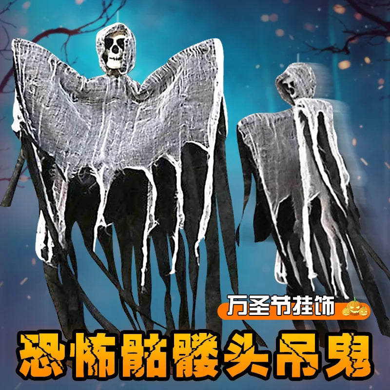 Halloween Hanging Skeleton Ghost Decoration Creepy Gauze Ghost Ornament Haunted House Yard Party Decor