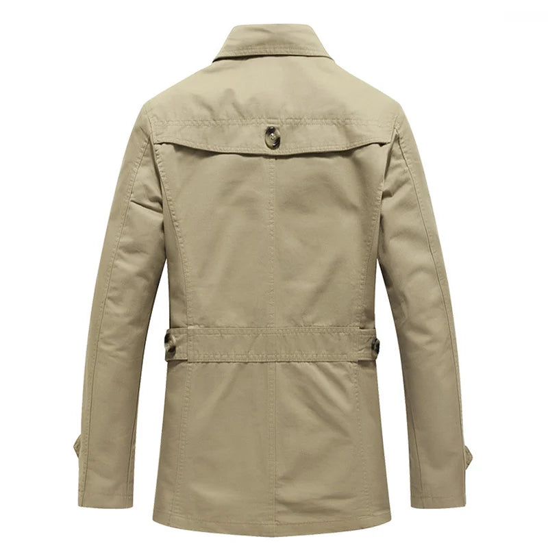 2025 Fashion Single Breasted Mid-Length Trench Jacket Men Vintage Temperament Lapel Jackets Man Long Business Windbreaker Coat