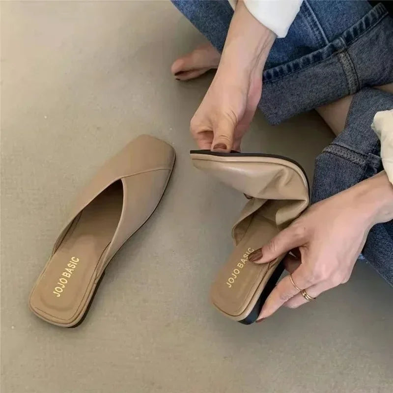 Sandals Female Slippers Women Fashion Flat Casual Mules Square Toe Sandals Women Flat Outdoor Walking Slides Zapatillas