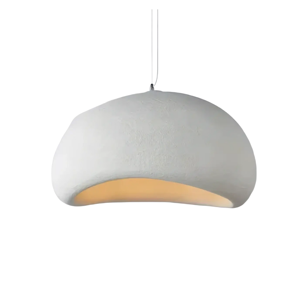 White textured dome-shaped pendant light with warm glow for living room and dining room pendant lights