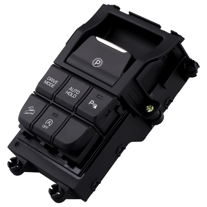 Black plastic electronic hand brake switch panel for Tucson 2016 2017 with labeled buttons for drive mode, auto hold, and parking brake.