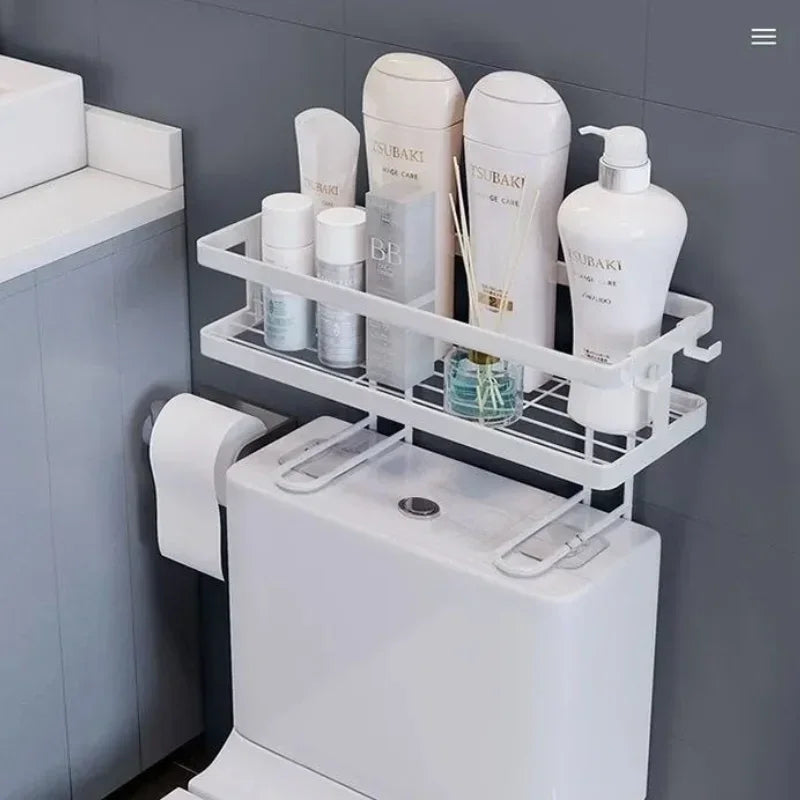 Wall Mounted Shelf for Bathroom No Drill over Toilet Storage Rack Aluminum Shower Organizer Bath Accessories Holder
