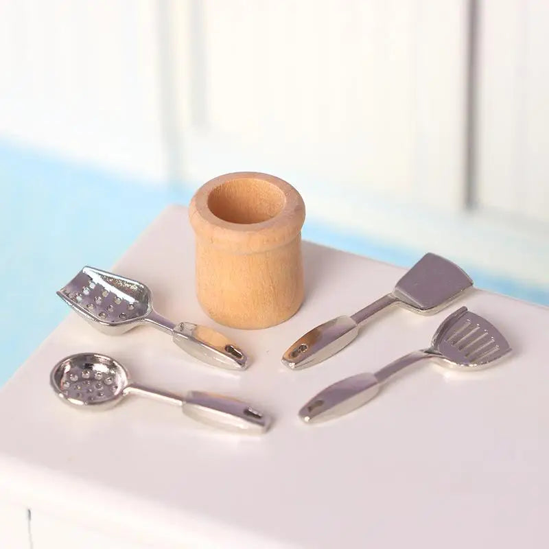 Miniature Dollhouse Kitchen Utensils Set Small Cookware Tools Realistic for Kids Room Decor Pretend Cooking Fun