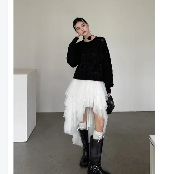 New Design with Multi-layered Solid Color Asymmetry and White Tutu Skirt for Parties