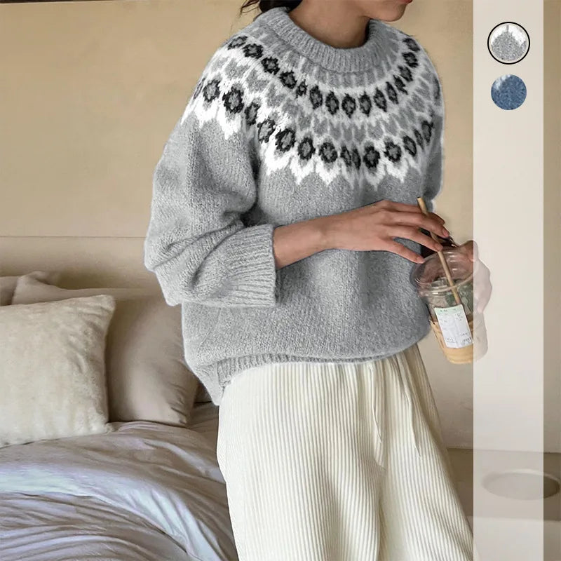 2025 New Autumn and Winter Cross-border Ethnic Style Long-sleeved Round-neck Fair Isle Sweater