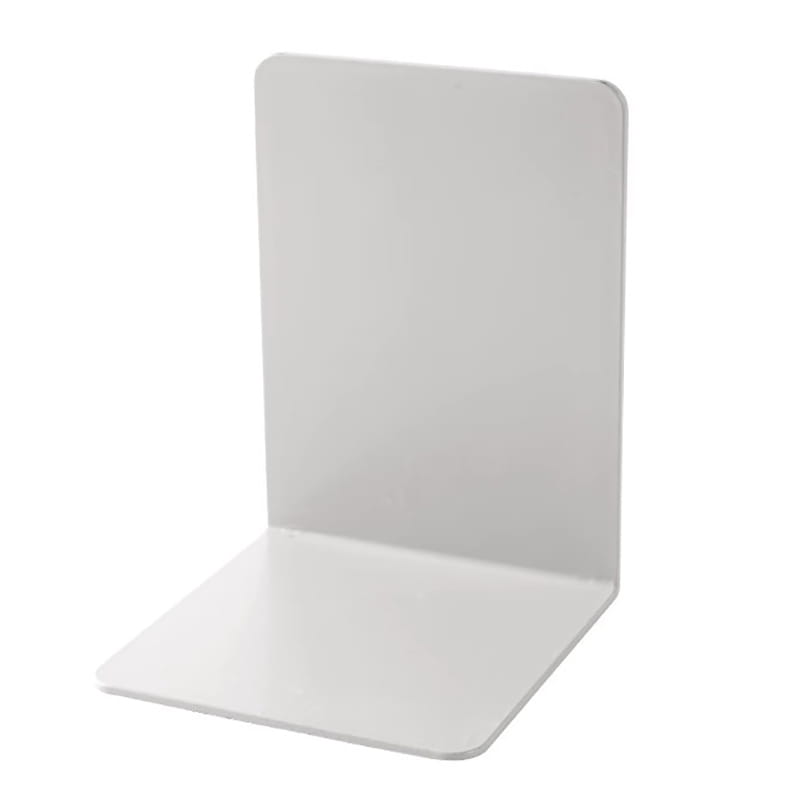 White metal l shaped bookend with a sleek minimalist design ideal for desktop organization.