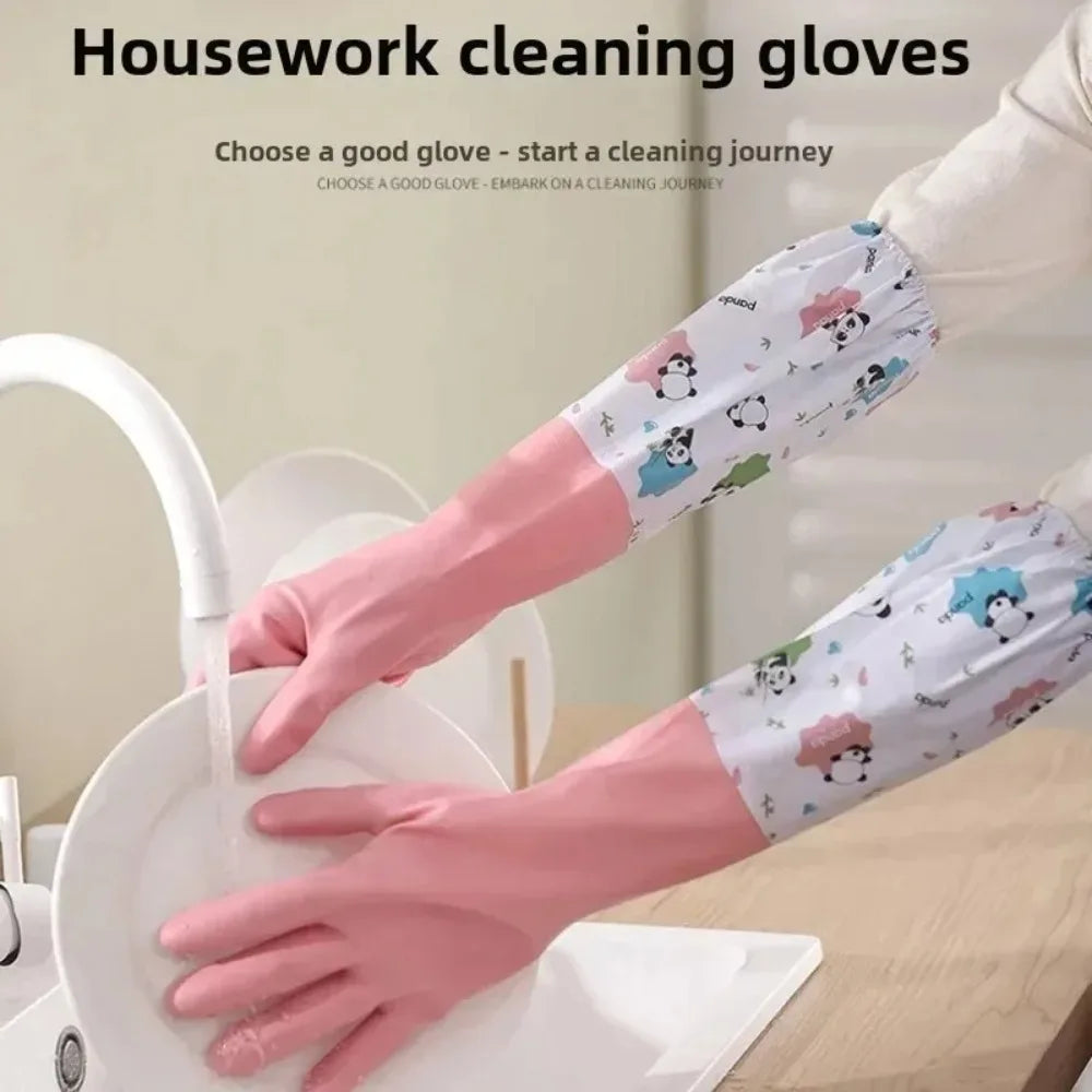 Women's Waterproof Rubber Kitchen Gloves Extended Durable for Dishwashing Cleaning Laundry Comfortable Fit for Household Chores