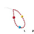 A colorful ins cute phone wrist strap with red and white beads accented by larger yellow and blue beads