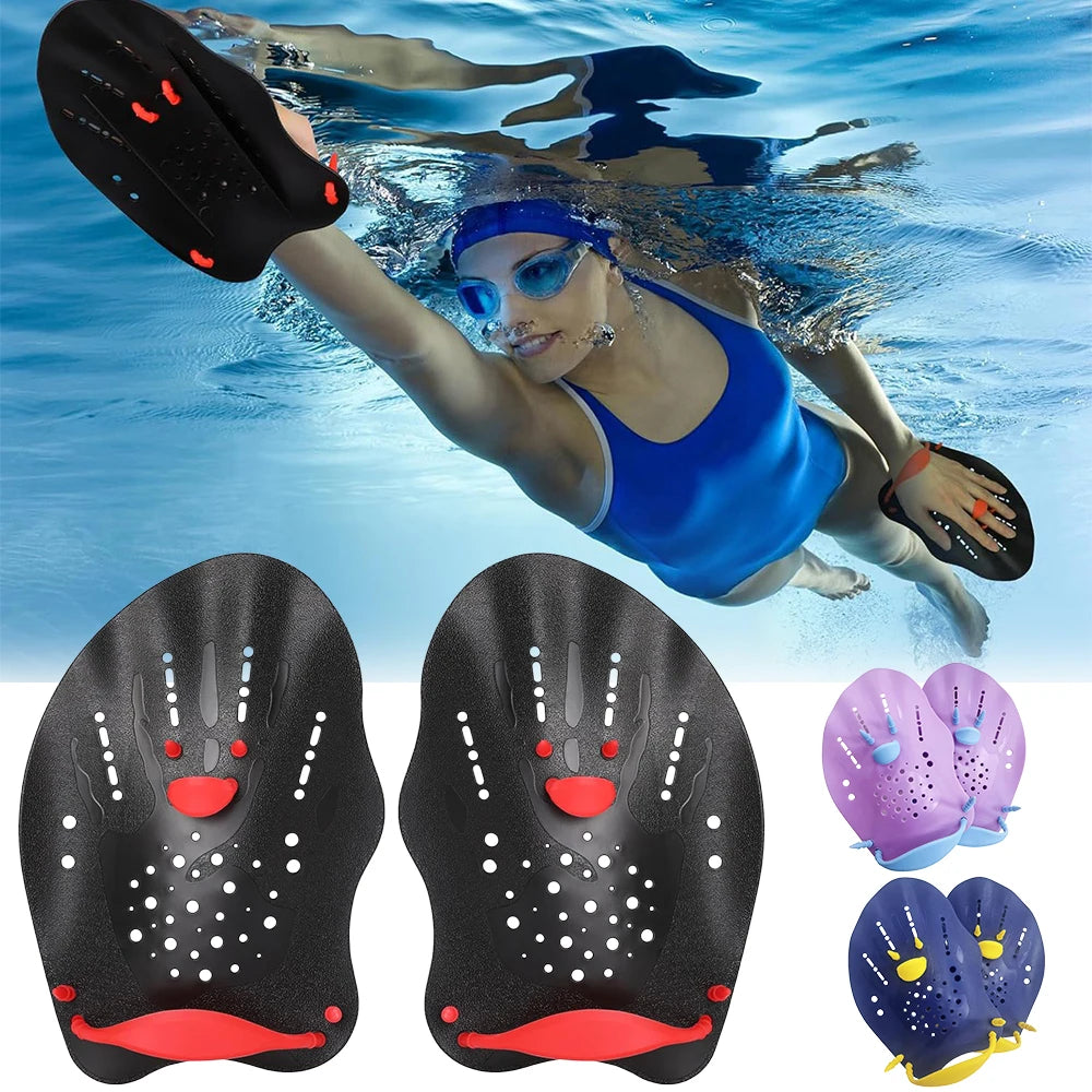 1 Pair Adjustable Swim Hand Paddles, Swimming Training Hand Fins Flippers for Adults & Kids Lap Pool Workout Accessories