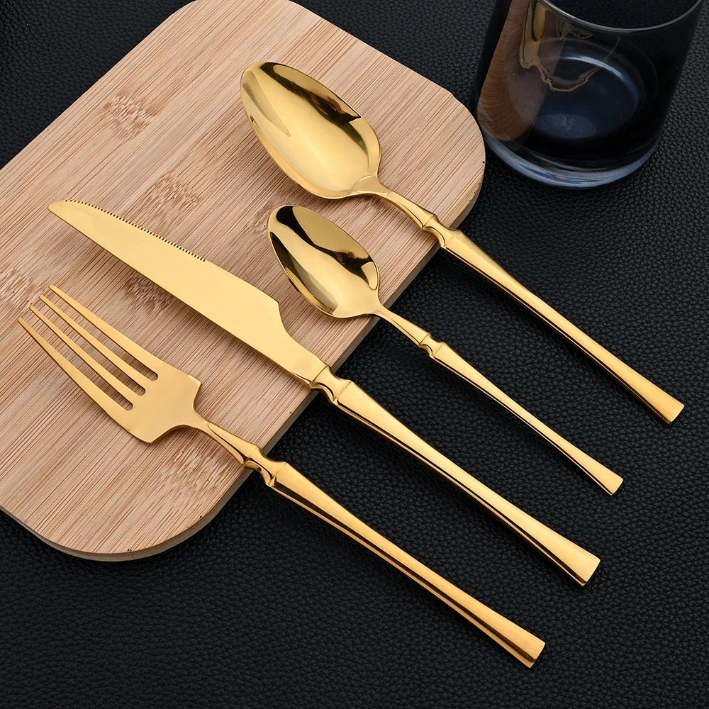 16Pcs Gold Cutlery Set Stainless Steel Dinnerware Set Western Dinner Spoon Fork Knife Tableware Kitchen Flatware Silverware Set
