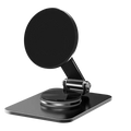 Black magnetic phone stand with adjustable arm and suction cup base shown from a front angle for pro max phones
