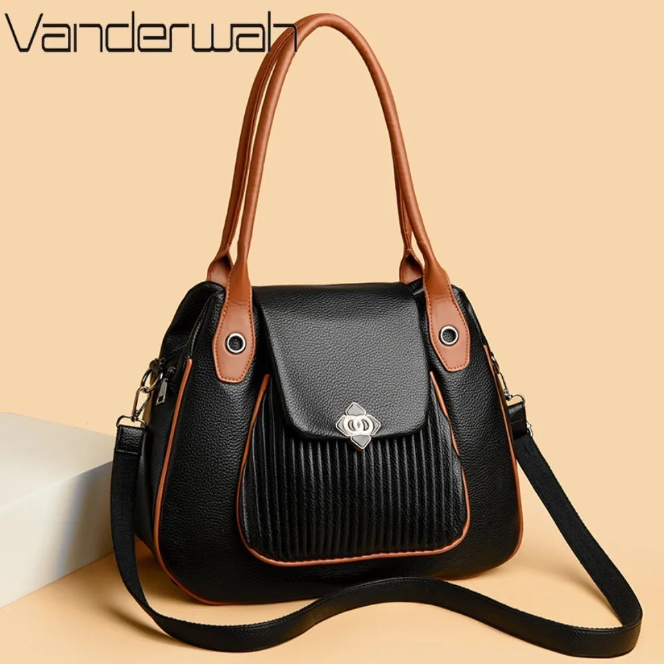Genuine Brand Top Quality Leather Bags for Women Designer Top-Handle Bags Ladies Casual Tote Shoulder Crossbody Bag 2 Layers