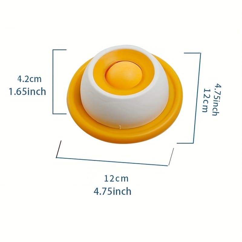 Bright yellow and white plastic egg-shaped slow feeder pet lick mat with a smooth rounded design for interactive treat feeding.