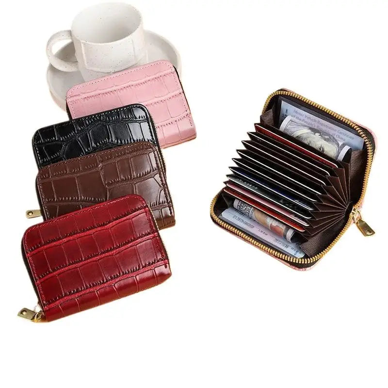 Leather Card Holder Wallet With Multiple Accordion-style Slots Zipper Closure For Daily Use Travel Shopping