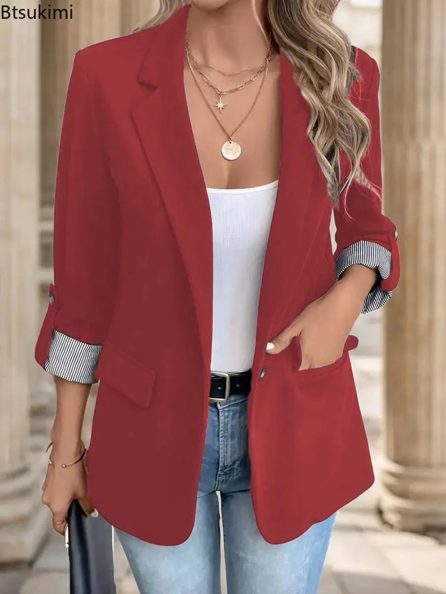 New Women's Commuter Style Long Sleeve Blazers Coats Spring Fashion Casual Cardigans Elegant Small Suit Solid Suit Jackets Women