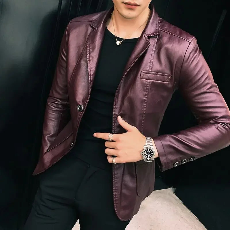 Leather Jacket for Men Thin Coats Slim Fit Spring Autumn Handsome Vintage Man Suits and Blazers Clothing Casual Clothes Original