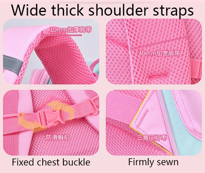 Rosa Mesh-Schulterträger mit grauen Akzenten und festem Brustverschluss auf der Rückseite des Unicorn School Backpack für Girls Rainbow Bookbag, mit 10 mm und 40 mm Breiten