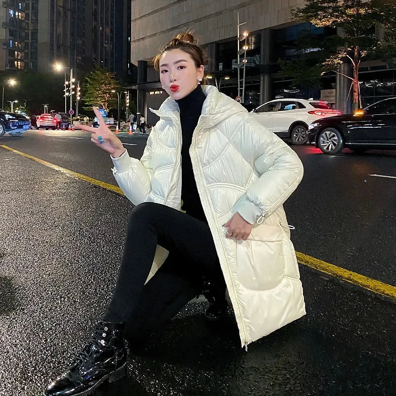Women Warm Down Cotton Padded Loose Coat 2026 Autumn Winter Thicken Puffer Jacket Female Hooded Solid Long Sleeve Short Parkas