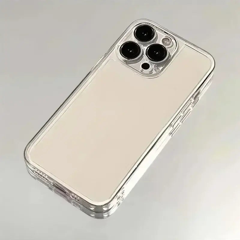 Parte posterior de un estuche protector transparente con un panel trasero espejado y bordes transparentes, diseñado para ajustarse al iPhone 13 Pro Max en estilo Cherry Blossom