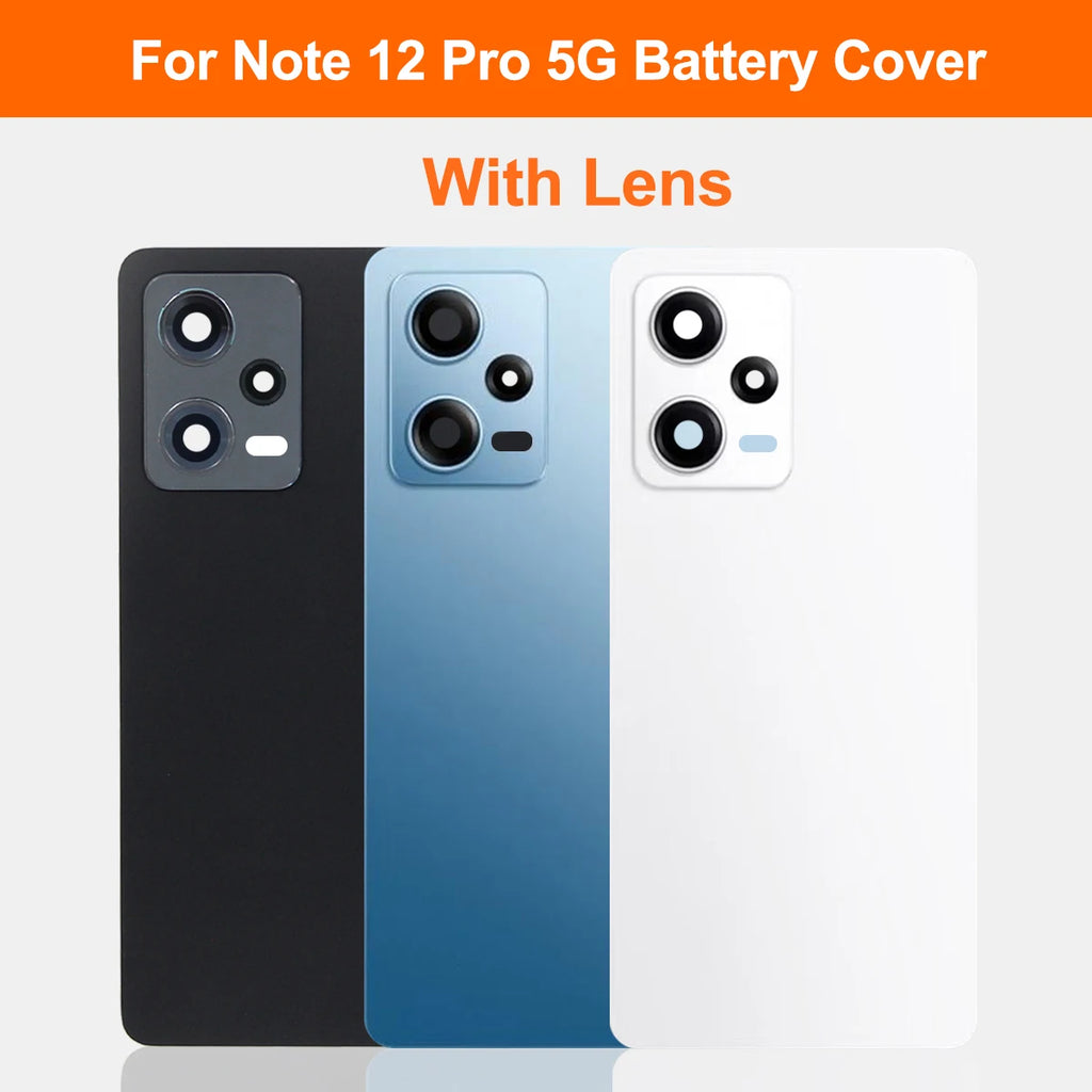 For Xiaomi Redmi Note 12 Pro 5G Back Glass Cover Housing Battery Rear Case Phone Lid Replacement with Camera Frame Lens