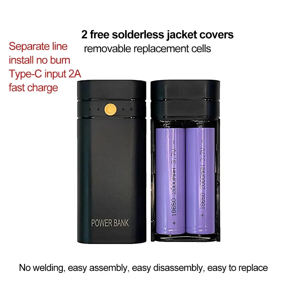 DIY Power Bank Box For Phone Electronic Charging Batteries 6000mAh 5V 2X 18650 Power Bank Case USB Type-C Battery Charger Case