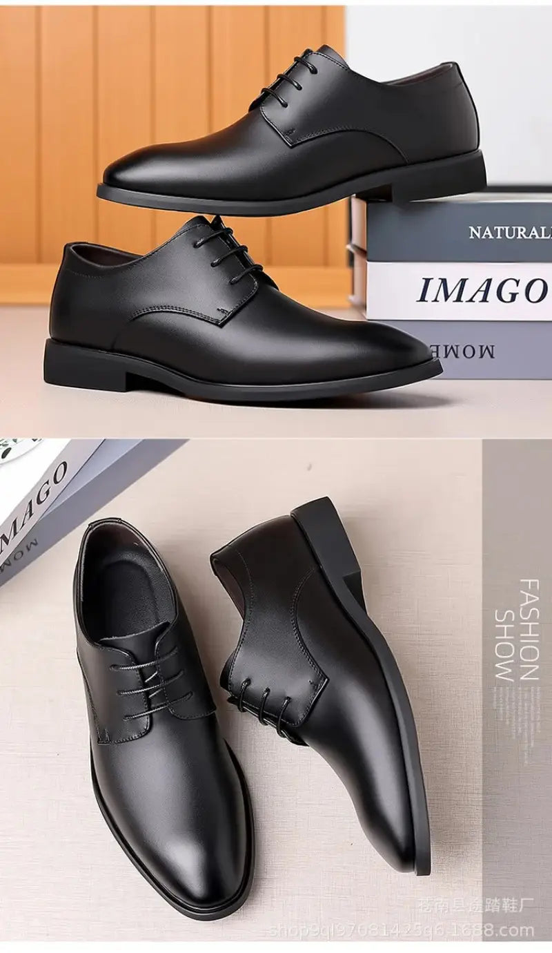 Schwarze Lederschuhe für Herren mit klassischem Oxford-Design und poliertem Finish.