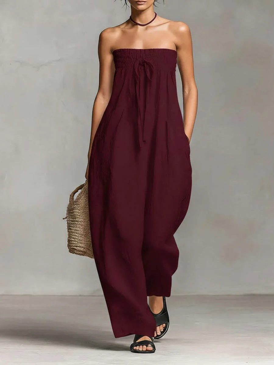 Summer Women's Romper Sleeveless High-End Loose Straight Leg Pants Cross-Border Long Jumpsuit Female Fashionable One-Piece Suit