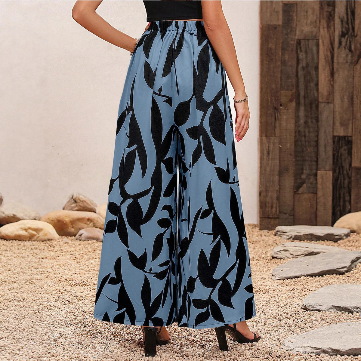 Women High Waist Wide Leg Pants Boho Floral Print Loose Summer Beach Vacation Resort Casual Palazzo Trousers