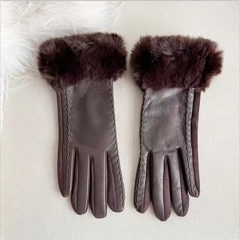 Leather Gloves for Women in Winter, Thickened To Keep Warm and Prevent Cold Hair. Leather Gloves for Women