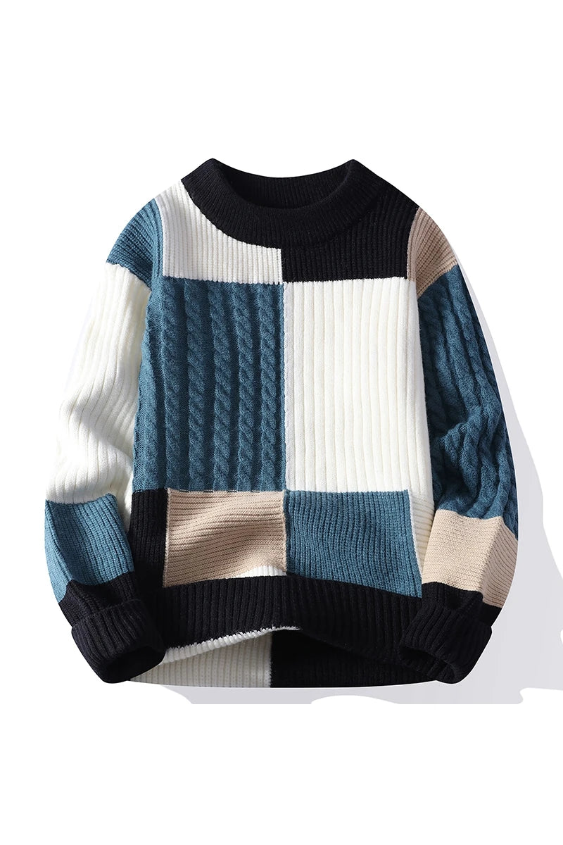Fashion Men's Color Blocked Round Neck Knitted Sweater 2025 High-quality Skin Friendly Fashion Versatile Casual Sweater