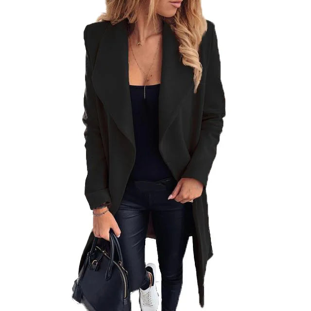 Women's Clothing European American Autumn Winter New Fashion Strap Lapel Solid Color Woolen Coats Jacket Blends