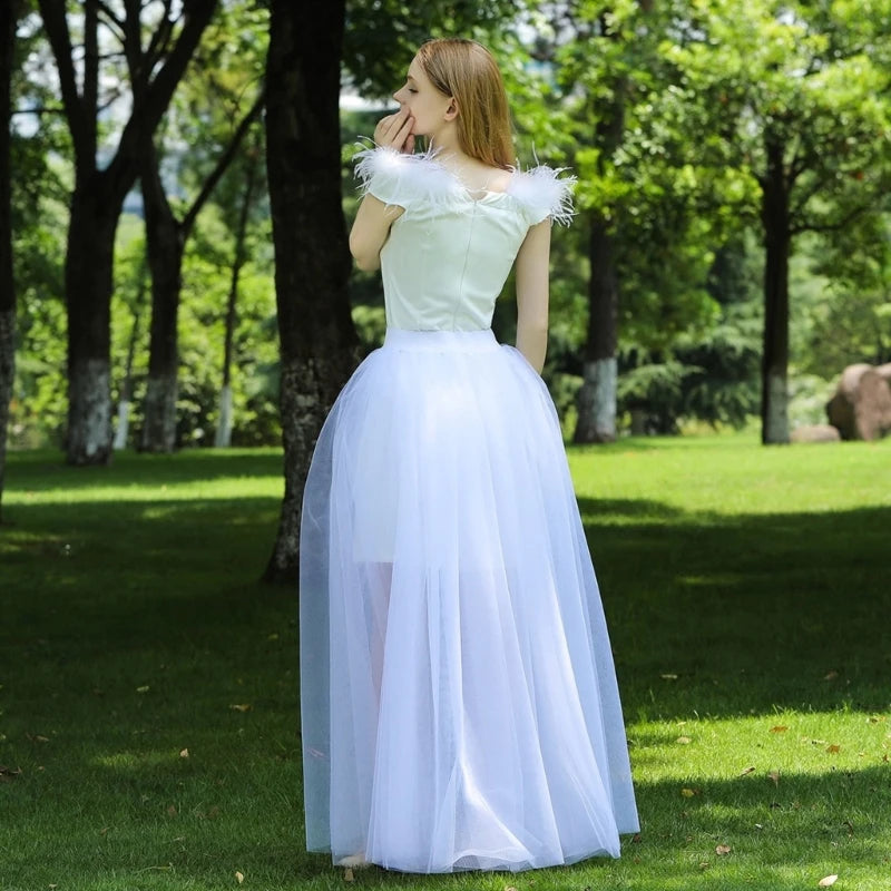 Women Tulle Tutu Long Skirts Wedding Party Cocktail Prom Bandage Mesh Maxi Skirt Bridal High Waist Detachable Overskirt Overlay