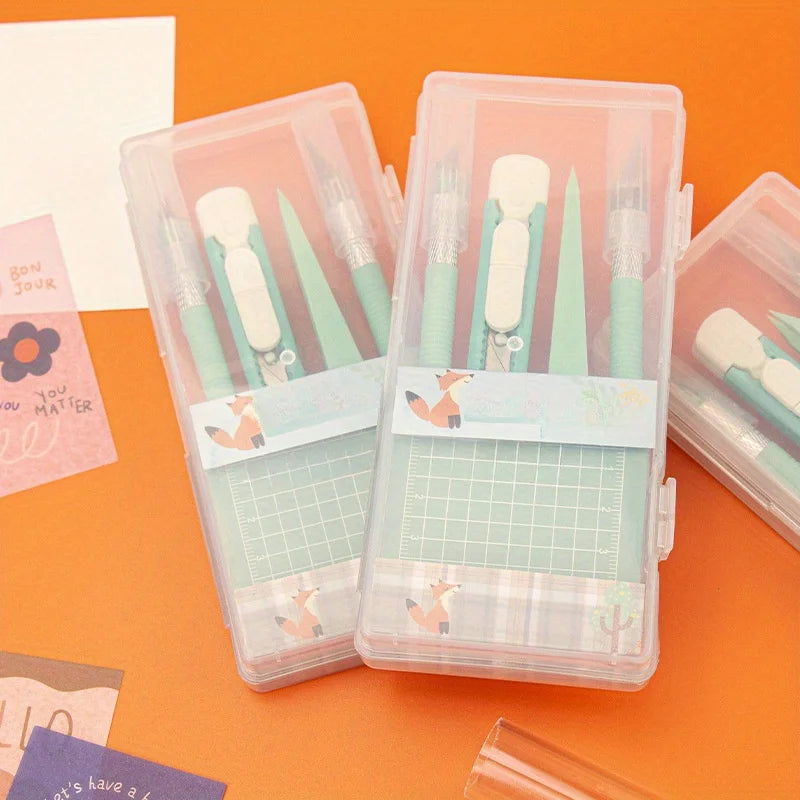 DIY Scrapbooking Tool Kit, DIY Hand Tools Set with Craft Carving Knife, Tweezers, Mini Cutting Pad, School Office Craft Supplier
